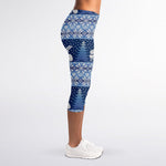 Snow Rabbit Knitted Pattern Print Women's Capri Leggings