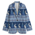 Snow Rabbit Knitted Pattern Print Women's Cotton Blazer
