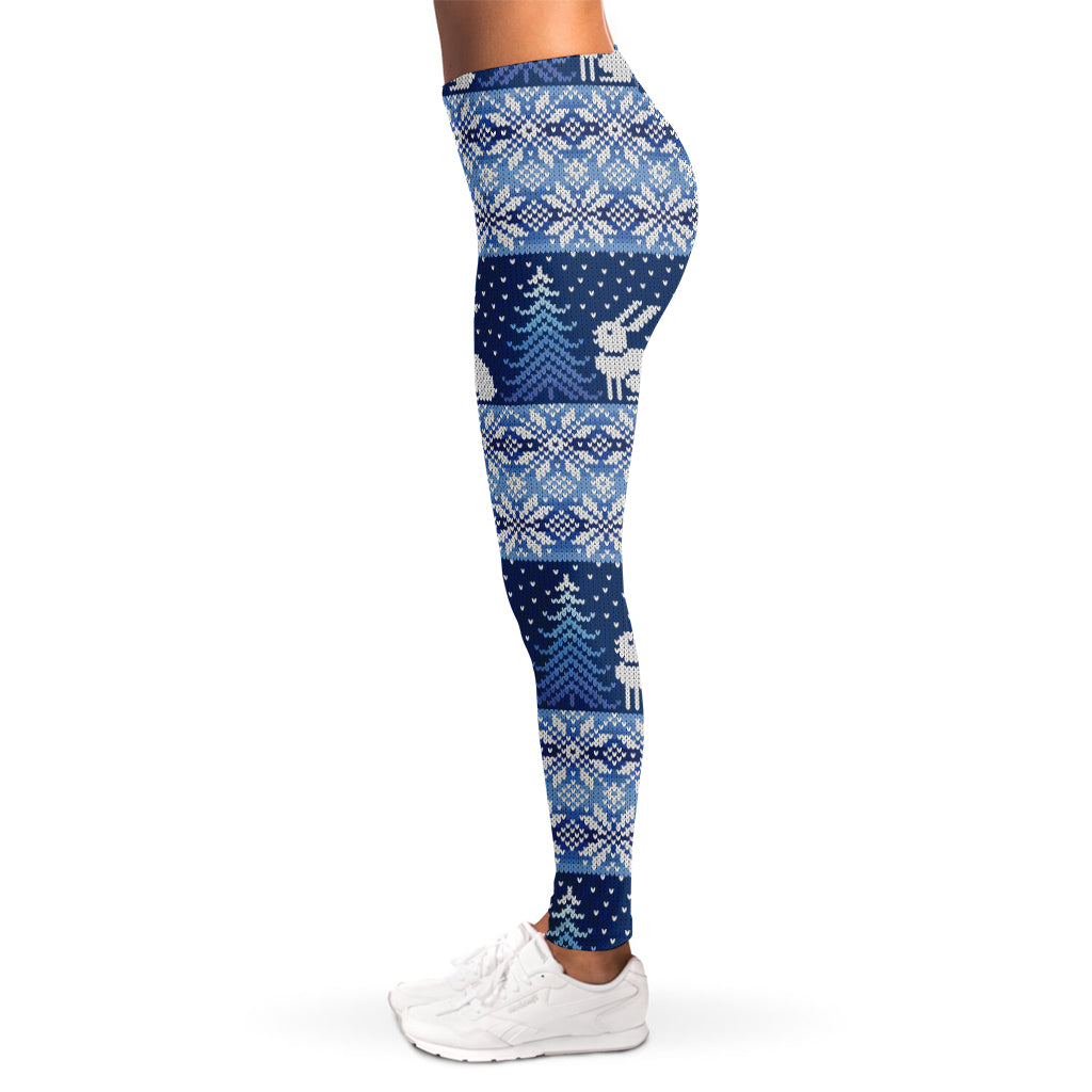 Snow Rabbit Knitted Pattern Print Women's Leggings