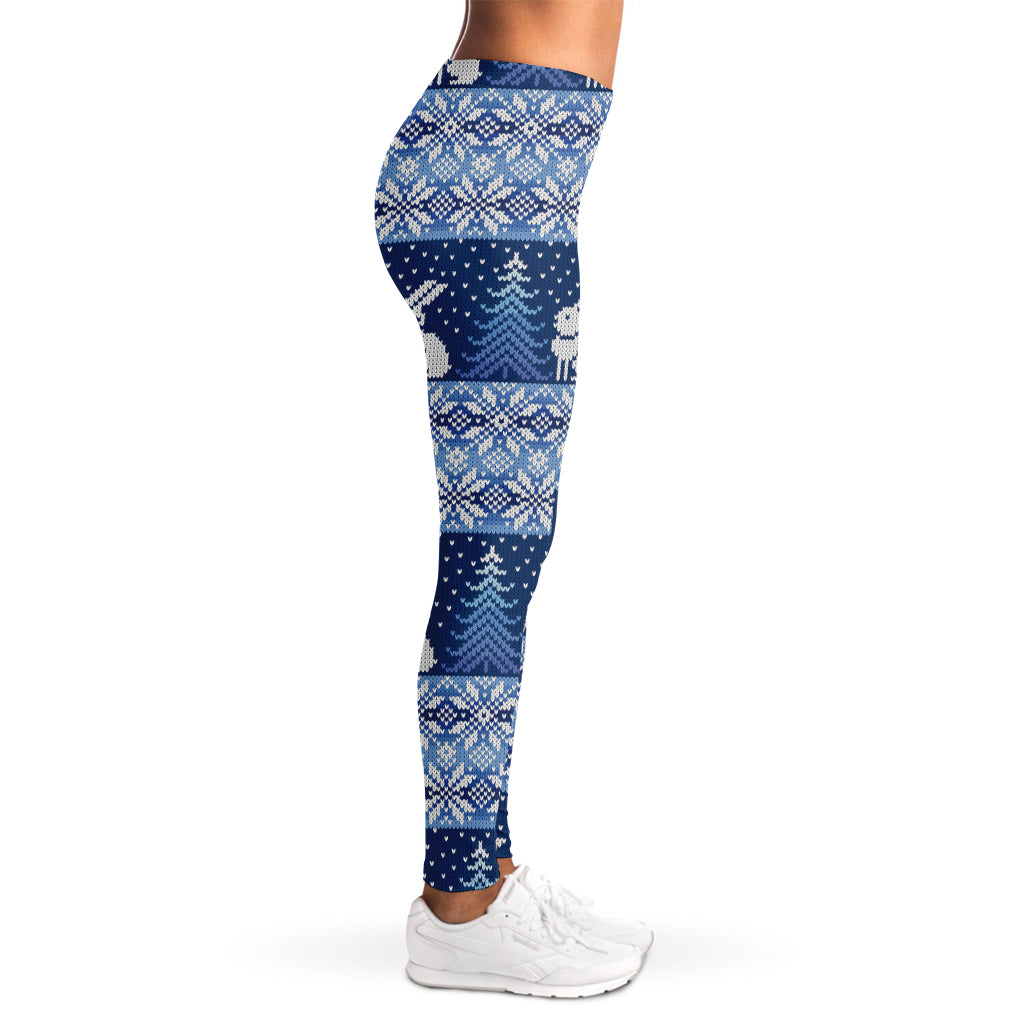 Snow Rabbit Knitted Pattern Print Women's Leggings