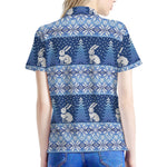 Snow Rabbit Knitted Pattern Print Women's Polo Shirt