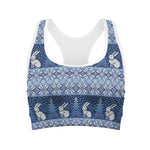 Snow Rabbit Knitted Pattern Print Women's Sports Bra