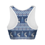 Snow Rabbit Knitted Pattern Print Women's Sports Bra