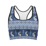 Snow Rabbit Knitted Pattern Print Women's Sports Bra