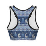 Snow Rabbit Knitted Pattern Print Women's Sports Bra
