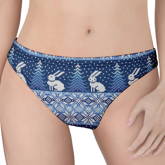 Snow Rabbit Knitted Pattern Print Women's Thong