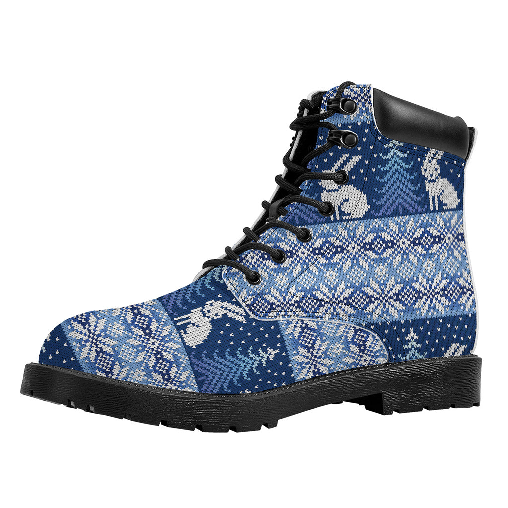 Snow Rabbit Knitted Pattern Print Work Boots