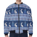 Snow Rabbit Knitted Pattern Print Zip Sleeve Bomber Jacket