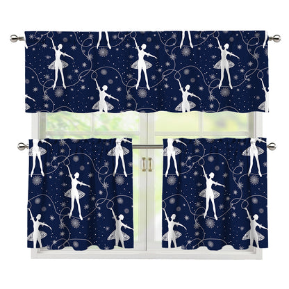 Snowflake Ballet Pattern Print 3 Piece Kitchen Curtains