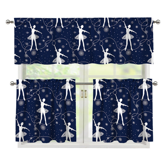 Snowflake Ballet Pattern Print 3 Piece Kitchen Curtains