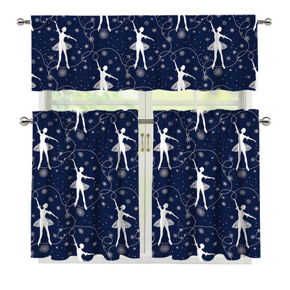 Snowflake Ballet Pattern Print 3 Piece Kitchen Curtains