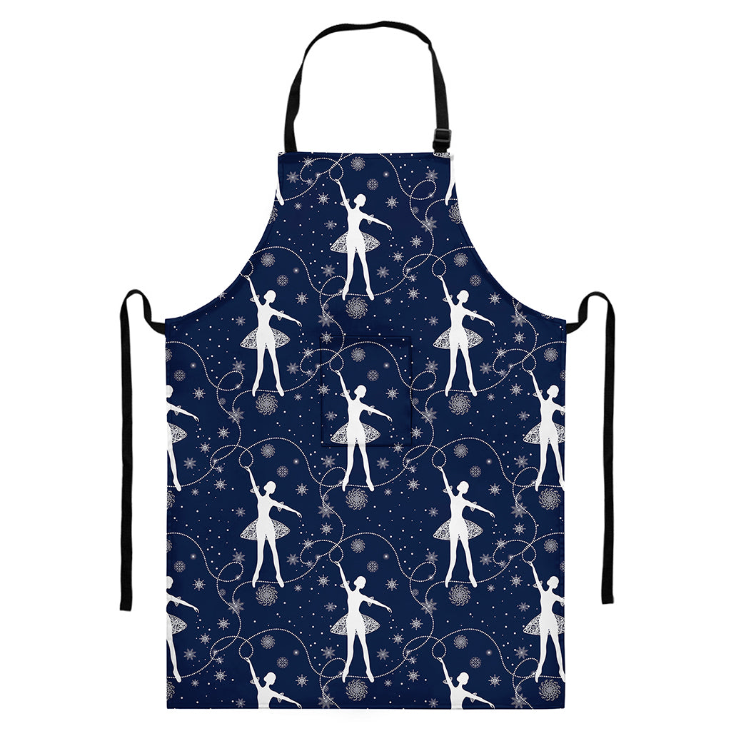 Snowflake Ballet Pattern Print Bib Apron With Pocket