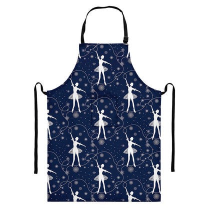 Snowflake Ballet Pattern Print Bib Apron With Pocket