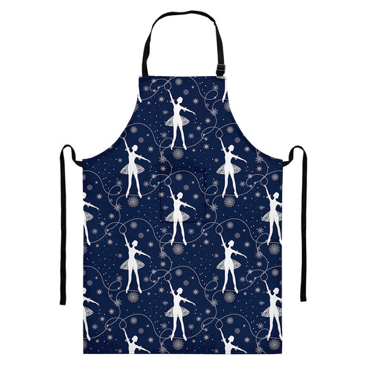 Snowflake Ballet Pattern Print Bib Apron With Pocket