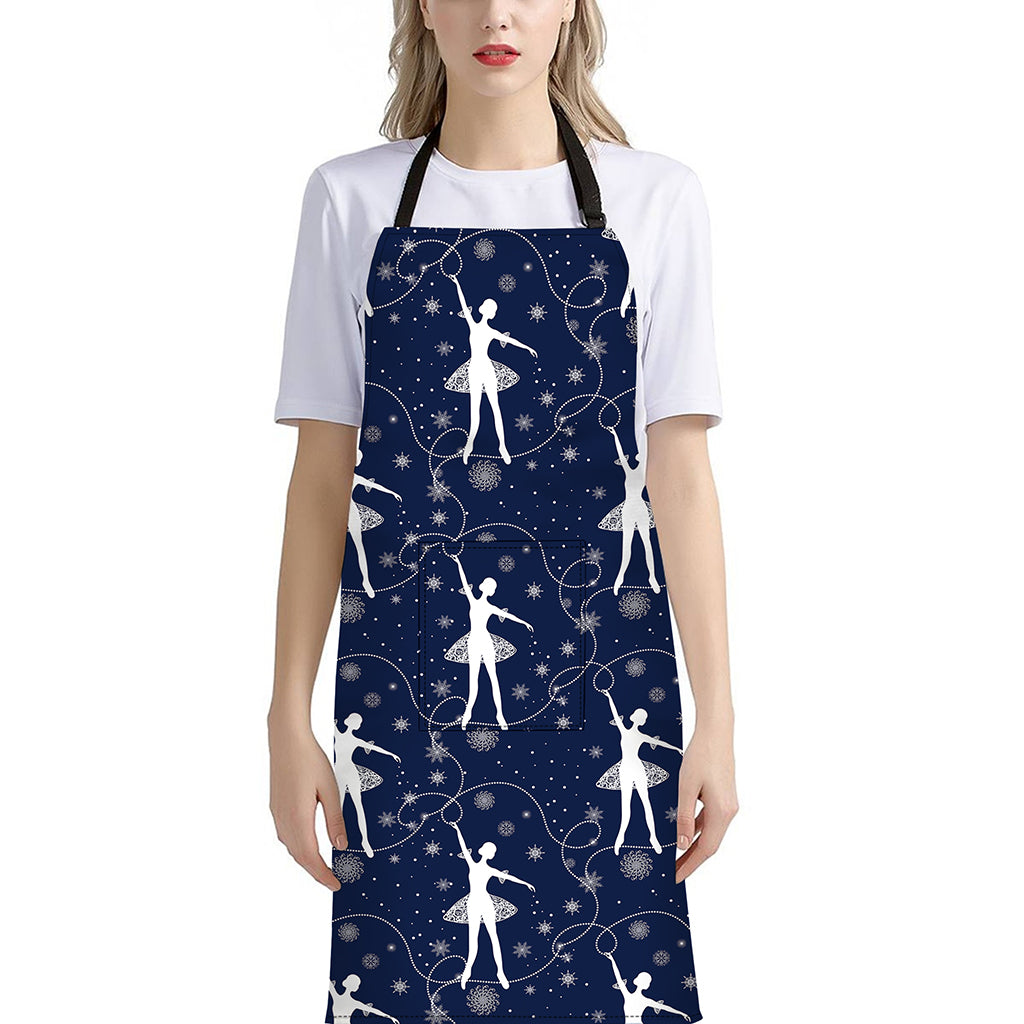 Snowflake Ballet Pattern Print Bib Apron With Pocket