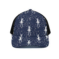 Snowflake Ballet Pattern Print Black Mesh Trucker Hat