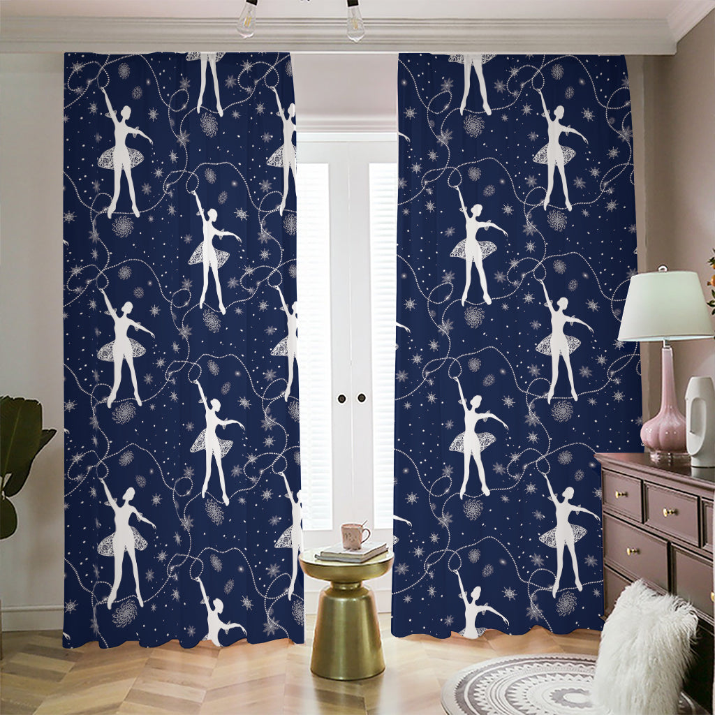 Snowflake Ballet Pattern Print Blackout Pencil Pleat Curtains