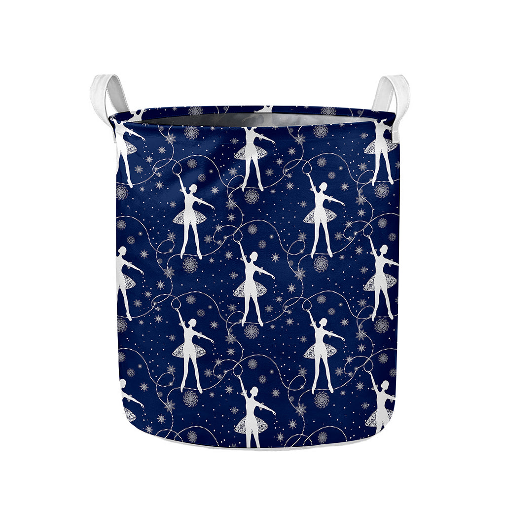 Snowflake Ballet Pattern Print Collapsible Laundry Basket