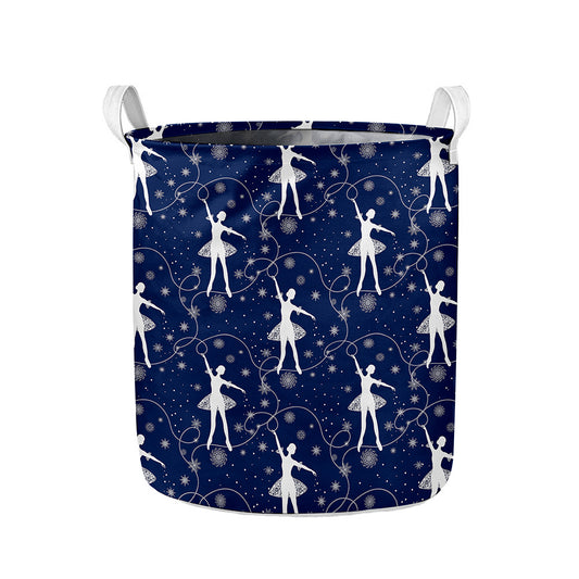 Snowflake Ballet Pattern Print Collapsible Laundry Basket