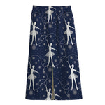 Snowflake Ballet Pattern Print Cotton Front Slit Maxi Skirt