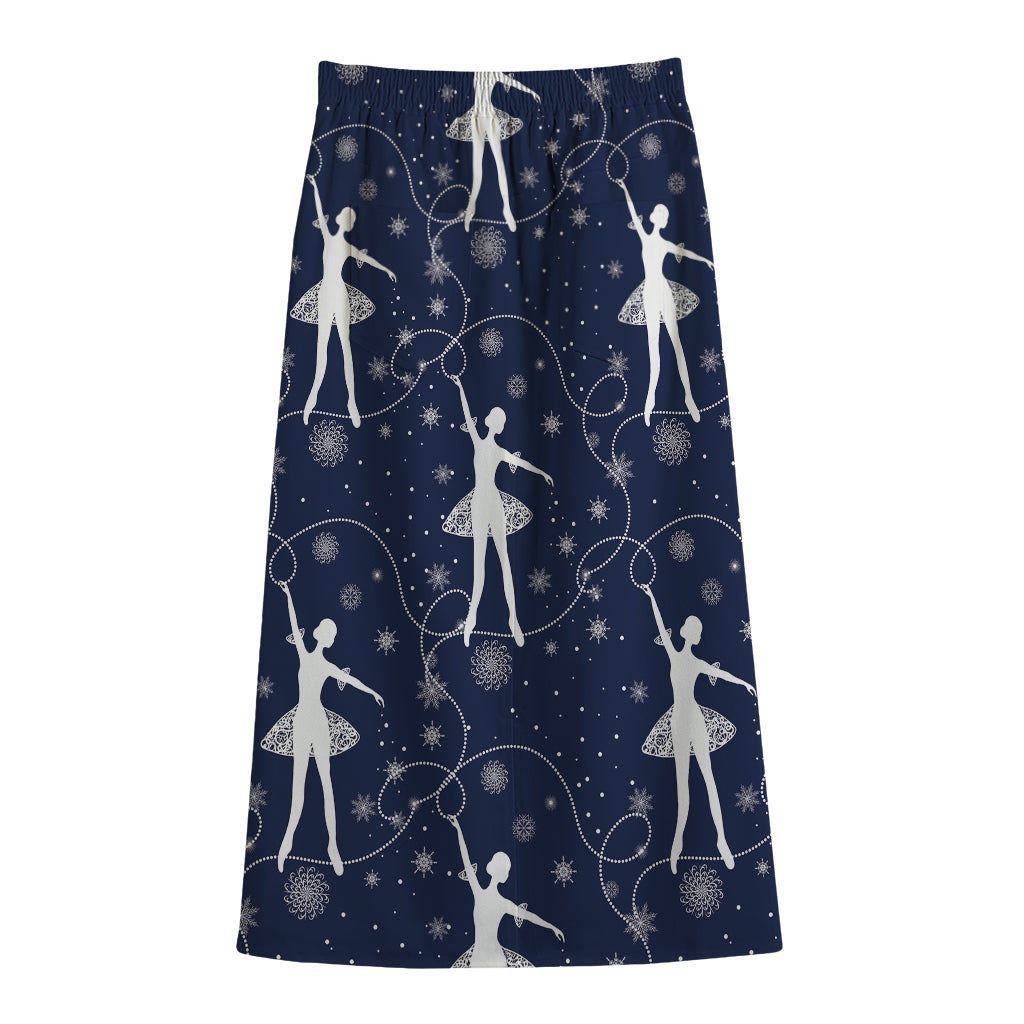 Snowflake Ballet Pattern Print Cotton Front Slit Maxi Skirt