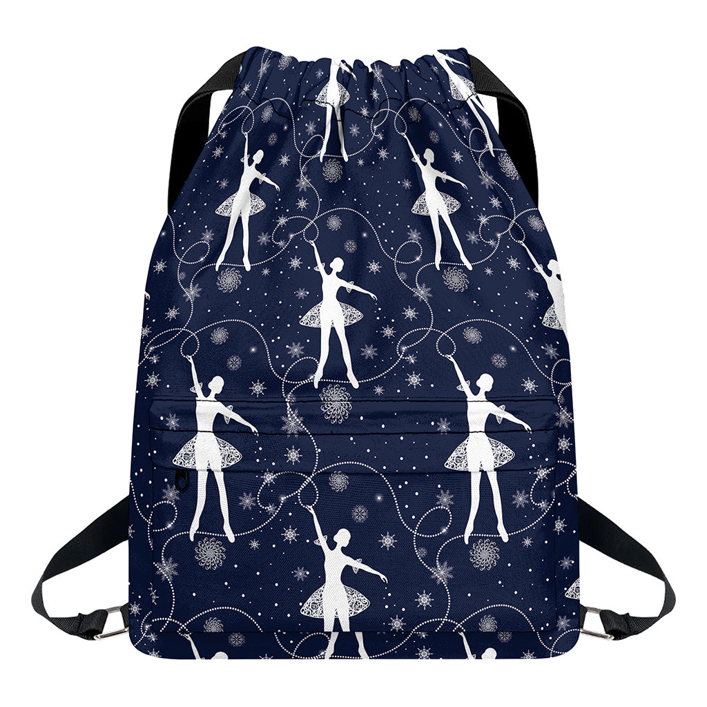 Snowflake Ballet Pattern Print Drawstring Backpack