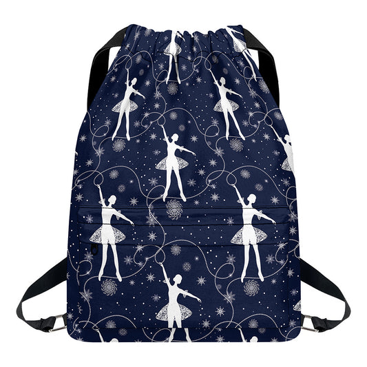 Snowflake Ballet Pattern Print Drawstring Backpack
