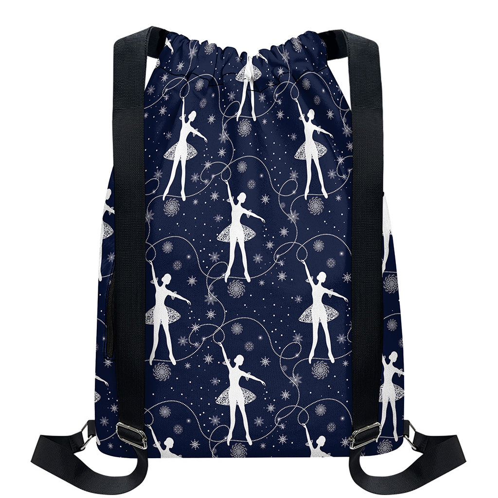 Snowflake Ballet Pattern Print Drawstring Backpack
