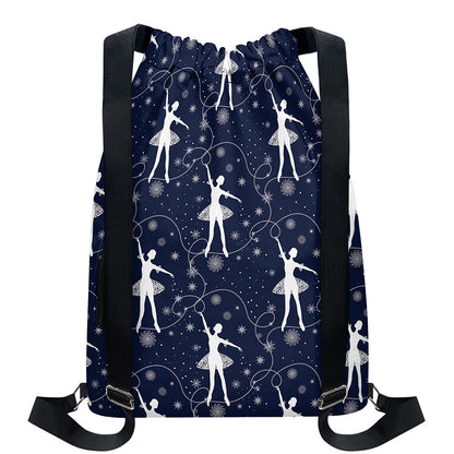 Snowflake Ballet Pattern Print Drawstring Backpack