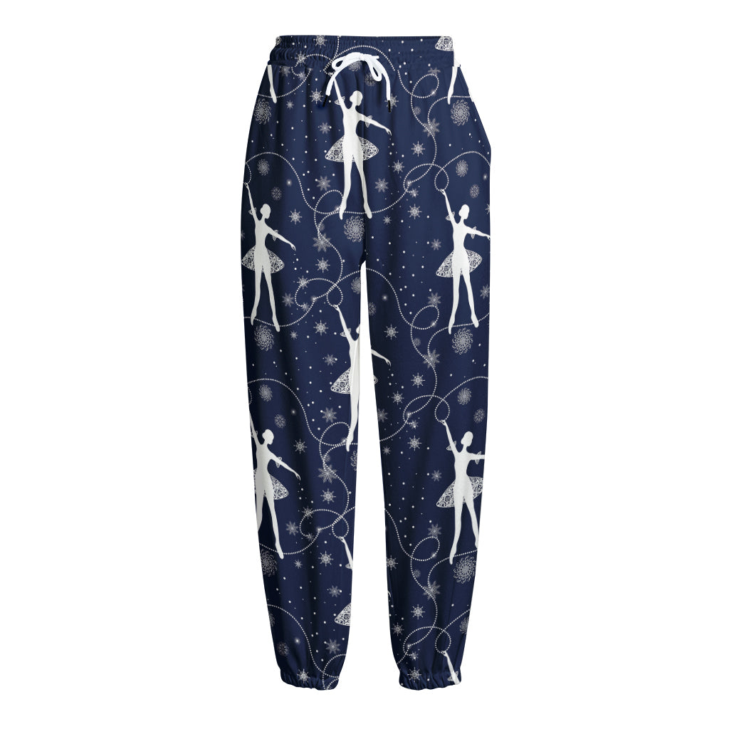 Snowflake Ballet Pattern Print Fleece Lined Knit Pants