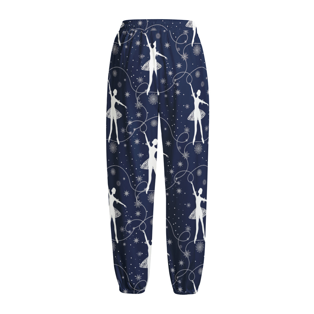 Snowflake Ballet Pattern Print Fleece Lined Knit Pants