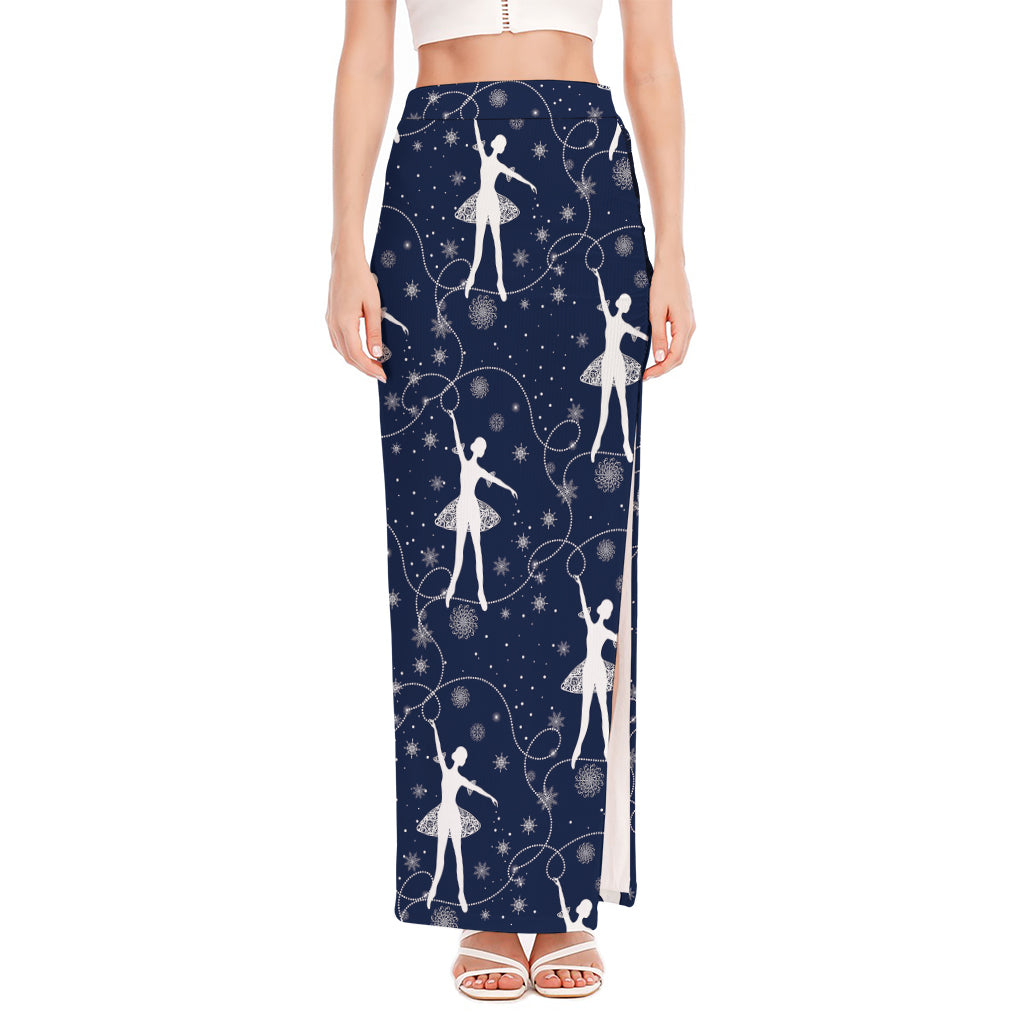 Snowflake Ballet Pattern Print High Slit Maxi Skirt