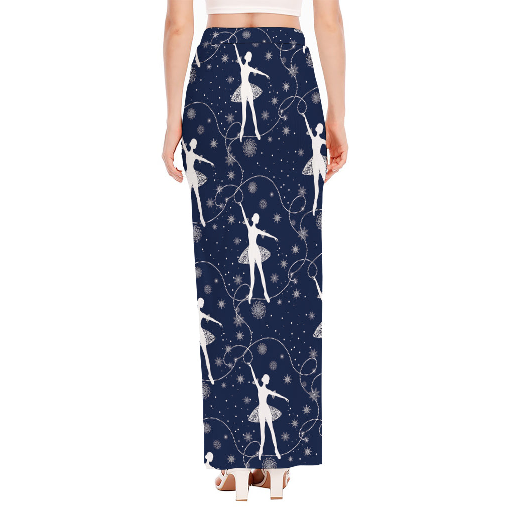 Snowflake Ballet Pattern Print High Slit Maxi Skirt