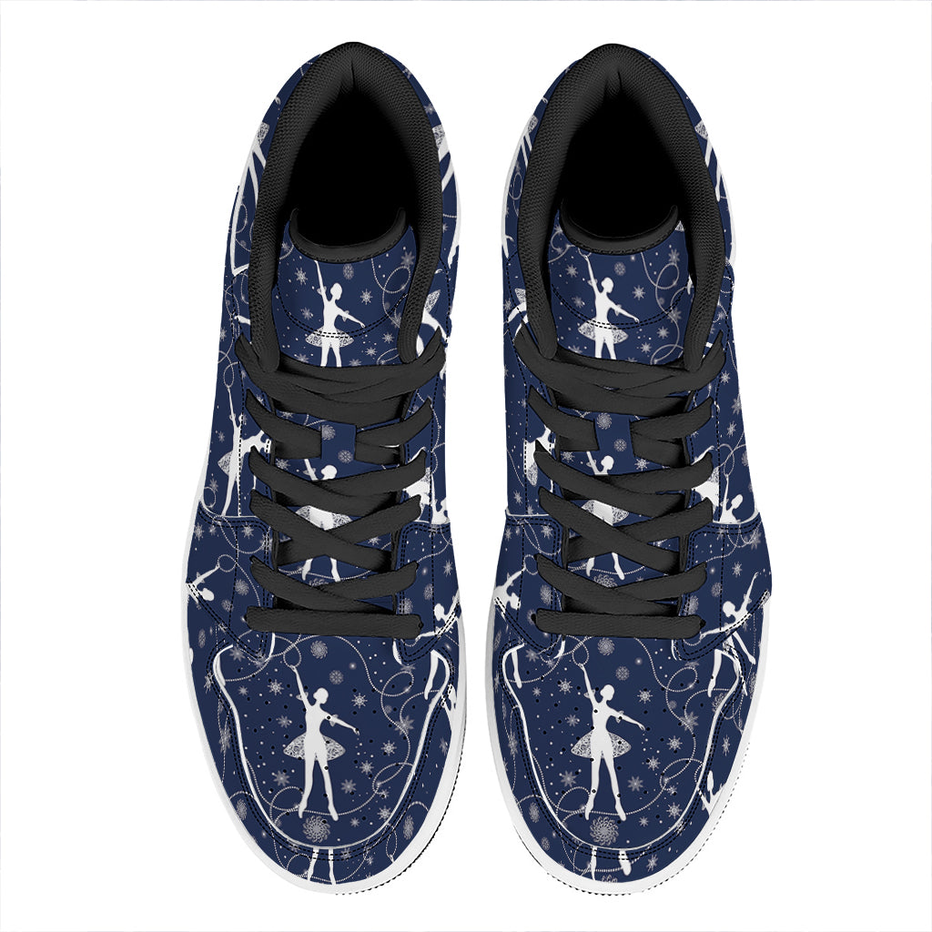 Snowflake Ballet Pattern Print High Top Leather Sneakers