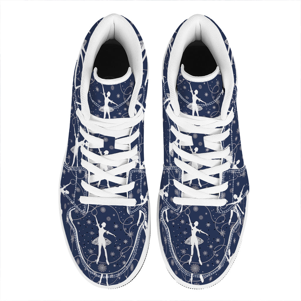 Snowflake Ballet Pattern Print High Top Leather Sneakers