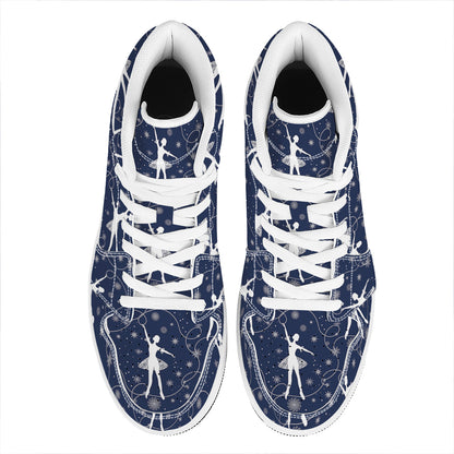 Snowflake Ballet Pattern Print High Top Leather Sneakers