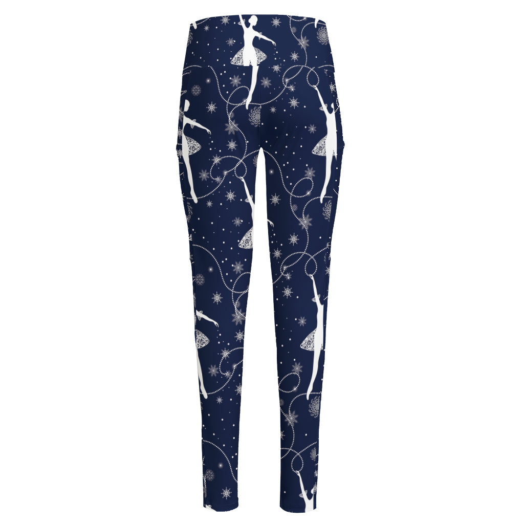 Snowflake Ballet Pattern Print High-Waisted Pocket Leggings