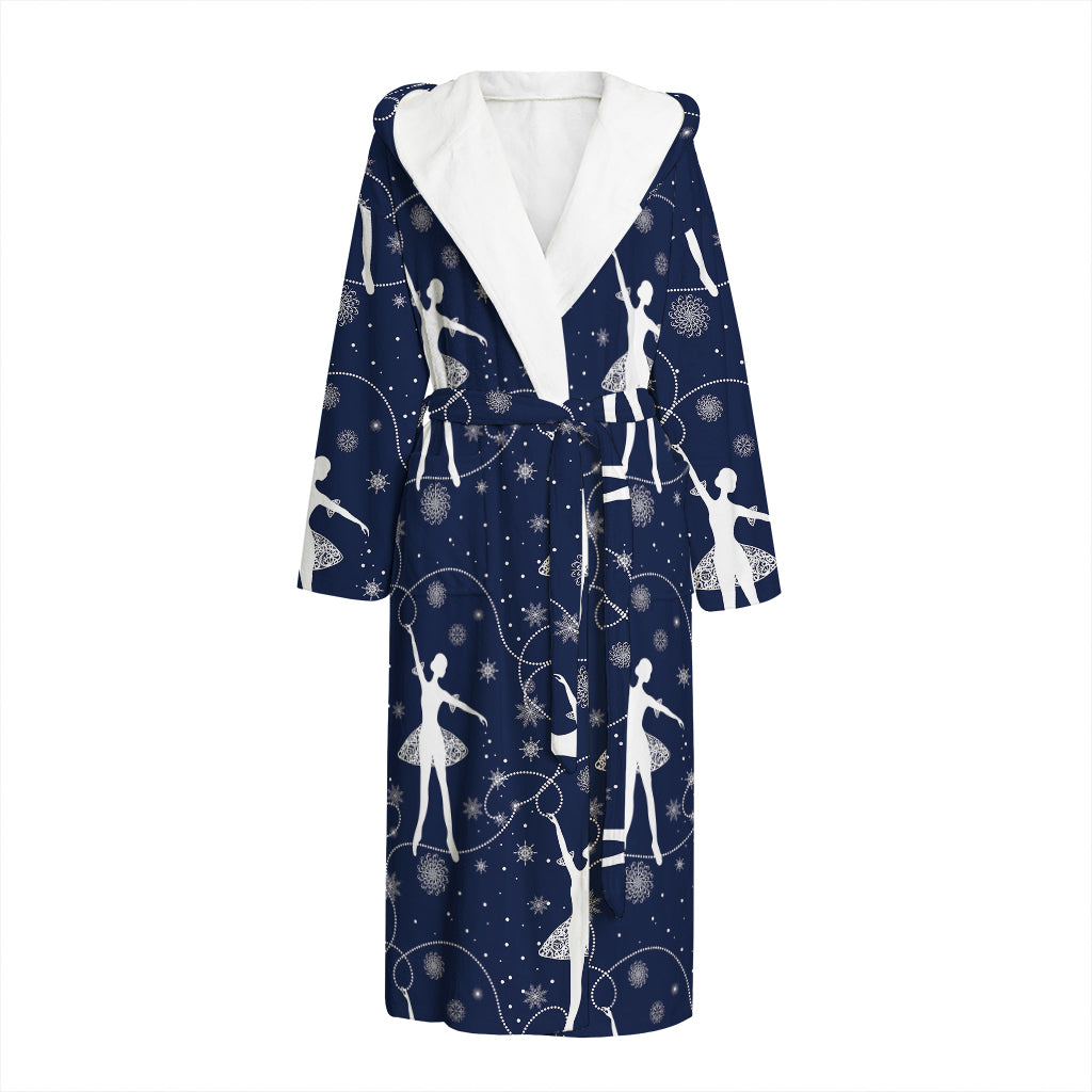 Snowflake Ballet Pattern Print Hooded Bathrobe