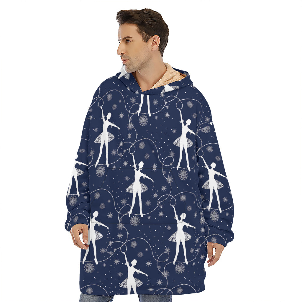 Snowflake Ballet Pattern Print Hoodie Blanket