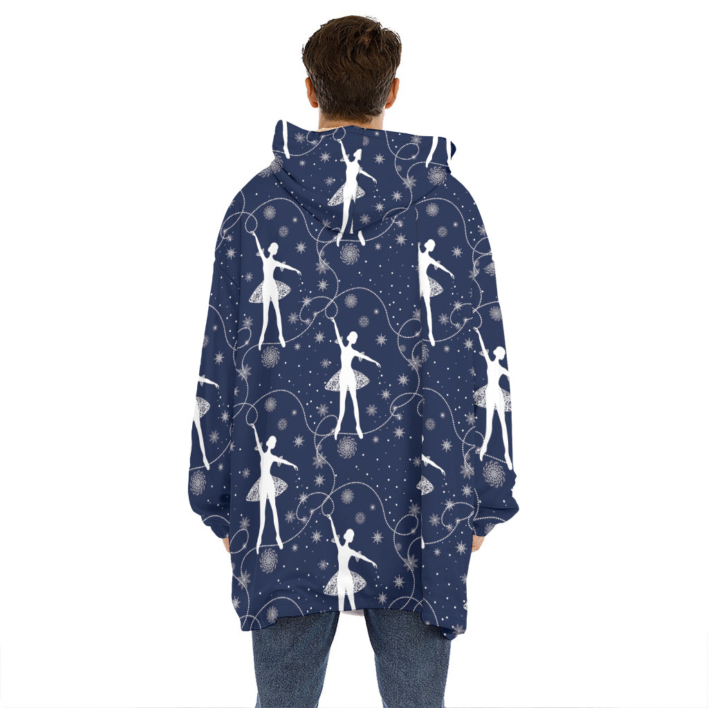 Snowflake Ballet Pattern Print Hoodie Blanket