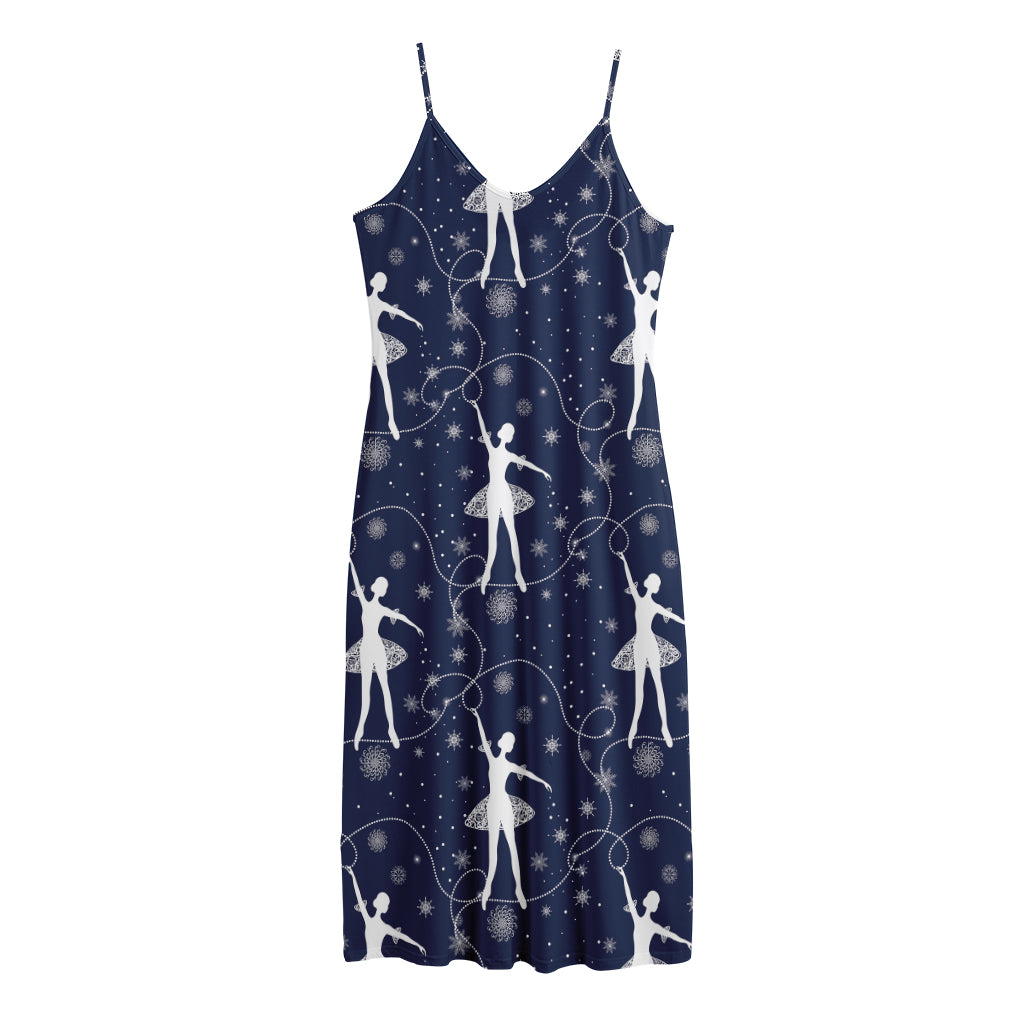 Snowflake Ballet Pattern Print Jersey Midi Cami Dress