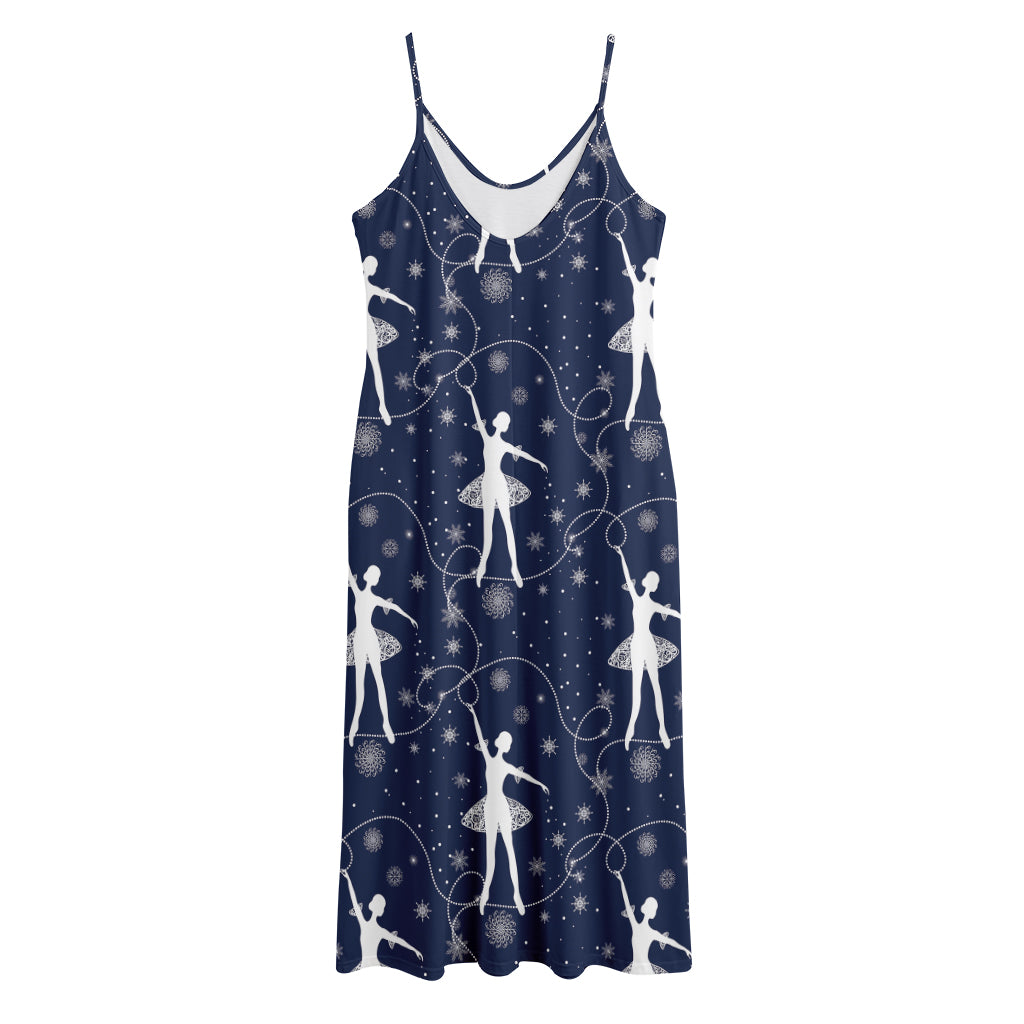 Snowflake Ballet Pattern Print Jersey Midi Cami Dress