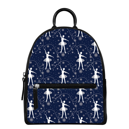 Snowflake Ballet Pattern Print Leather Backpack