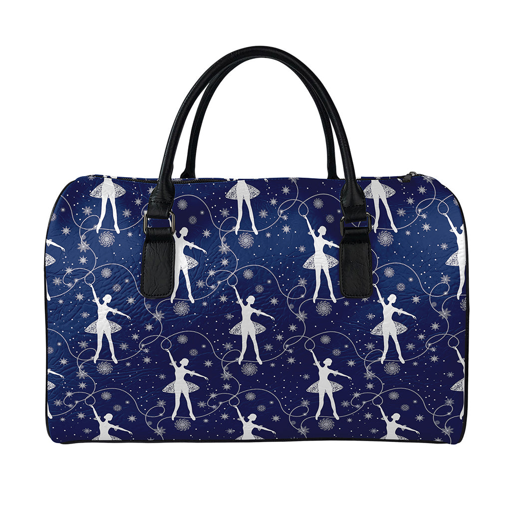 Snowflake Ballet Pattern Print Leather Duffle Bag