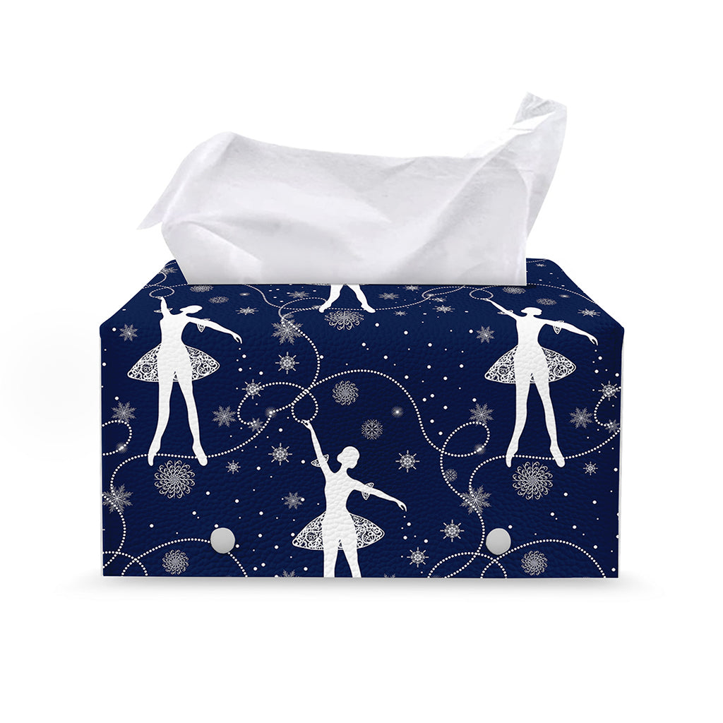 Snowflake Ballet Pattern Print Leather Tissue Box Cover
