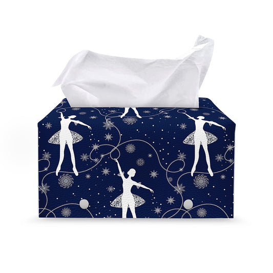Snowflake Ballet Pattern Print Leather Tissue Box Cover