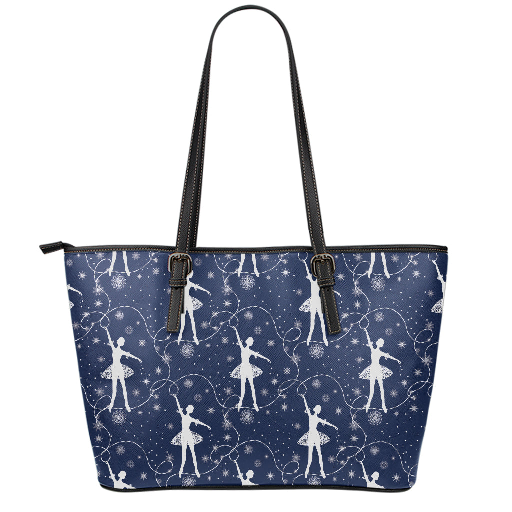 Snowflake Ballet Pattern Print Leather Tote Bag