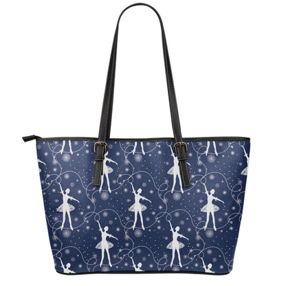 Snowflake Ballet Pattern Print Leather Tote Bag