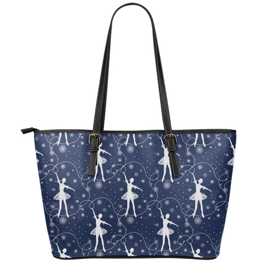 Snowflake Ballet Pattern Print Leather Tote Bag