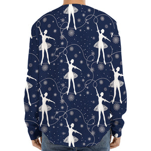 Snowflake Ballet Pattern Print Long Sleeve Baseball Jersey